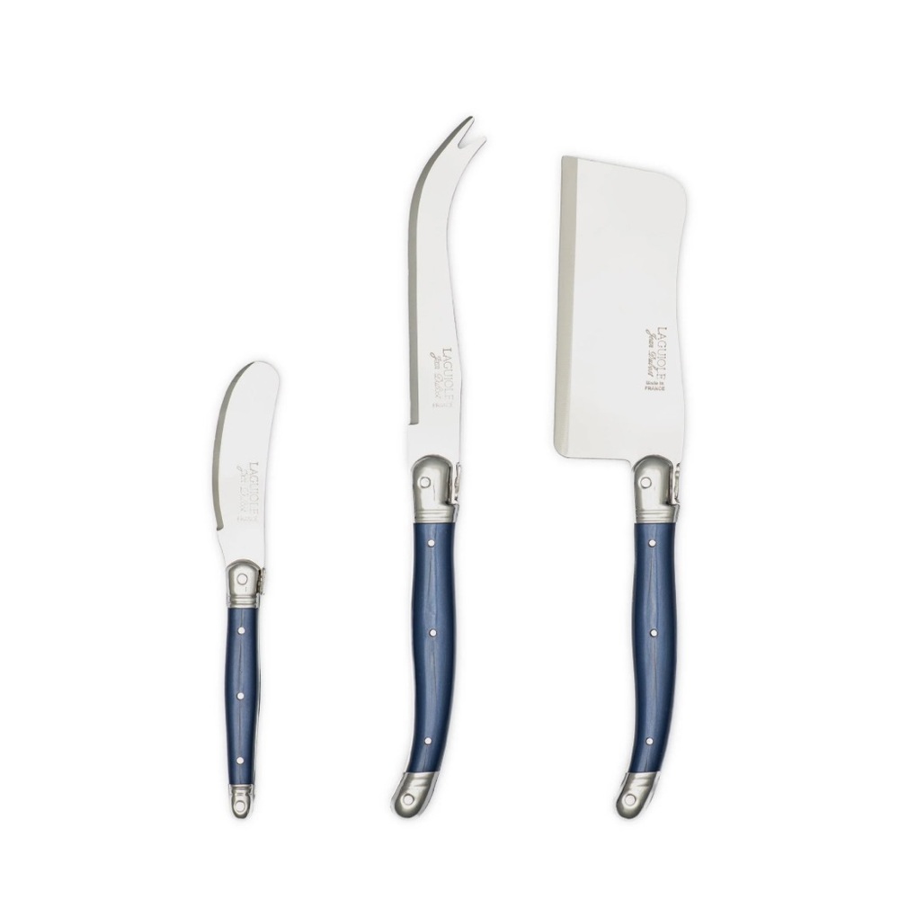 LAGUIOLE JEAN DUBOST SMOOTH CHEESE KNIFE SET OF 3 - DARK BLUE